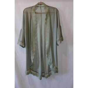 Sage Green Kimono Cover up Crochet Bell Sleeve Boho Cottagecore NWOT Oversized S